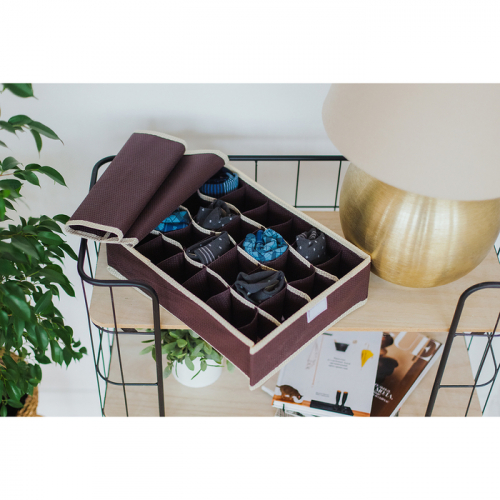 Органайзер для белья с крышкой «Ваниль», 24 ячейки, 31×35×8 см, цвет коричнево-бежевый
