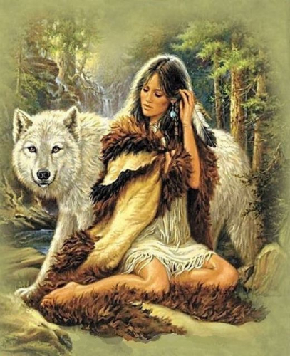 Картины по номерам 40х50 Девушка и волк