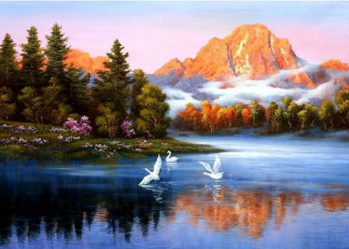 Картины по номерам 40х50 Лебеди на озере