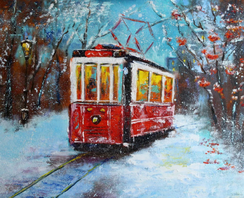 Картины по номерам 40х50 Зимний трамвай