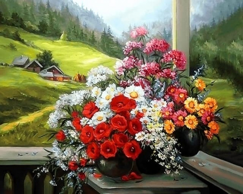 Картина по номерам 40х50 Цветы на веранде