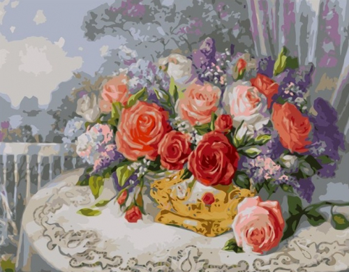 Картина по номерам 40х50 Розы на веранде (худ. Дандорф О.)