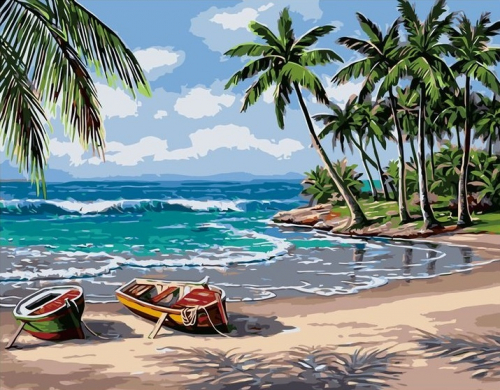 Картины по номерам 40х50 Лодки на пляже