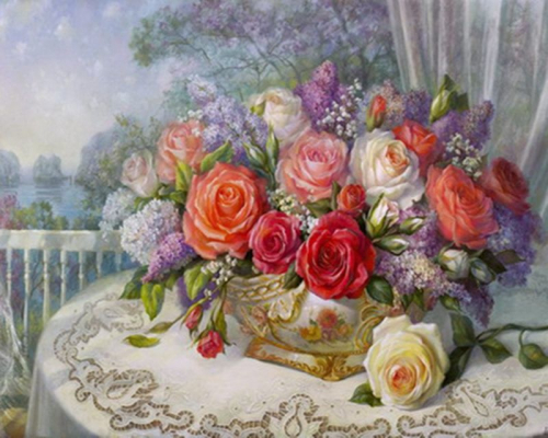 Картина по номерам 40х50 Розы на веранде (худ. Дандорф О.)