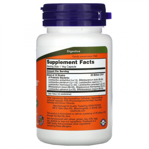 Now Foods, Probiotic-10, 25 млрд, вегетарианские капсулы