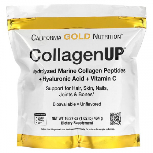 California Gold Nutrition, CollagenUP, морской гидролизованный коллаген, гиалуроновая кислота и витамин C, с нейтральным вкусом