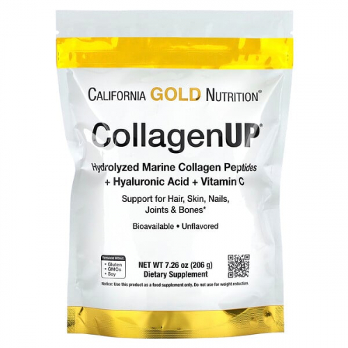 California Gold Nutrition, CollagenUP, морской гидролизованный коллаген, гиалуроновая кислота и витамин C, с нейтральным вкусом