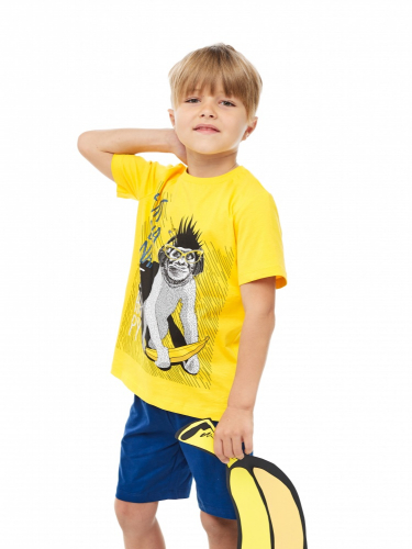104-015-03-201 Комплект пижамный  для мальчика(футболка для мальчика, шорты для мальчика) Желтый/синий