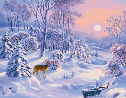 Картины по номерам 40х50 Олень в зимнем лесу