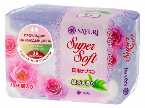 Прокладки ежедневные c ароматом зеленого чая SAYURI Super Soft (15 см), 36 шт
