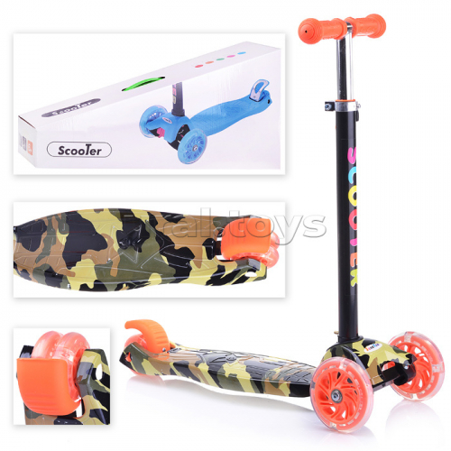 Самокат 3-х кол., оранжевый, светящиеся колёса, PVC, ABEC 7, в коробке