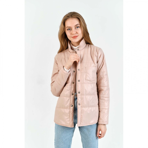 Утепленная женская куртка-рубашка арт RB021,цвет-пудра