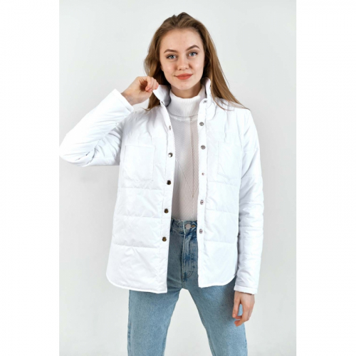 Утепленная женская куртка-рубашка арт RB021,цвет-белый