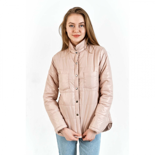 Утепленная женская куртка-рубашка арт RB021,цвет-пудра