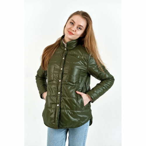 Утепленная женская куртка-рубашка арт RB021,цвет-хаки