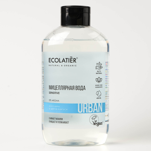 ECL/1869/ Мицеллярная вода для снятия макияжа для чувств. кожи цветок кактуса  & алоэ вера,400 мл