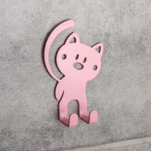 Вешалка интерьерная настенная на 2 крючка «Котёнок», детская, цвет розовый