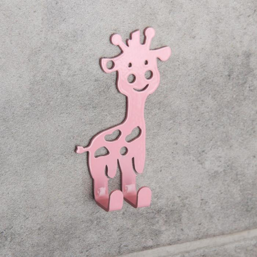 Вешалка интерьерная настенная на 2 крючка «Жираф», детская, цвет розовый