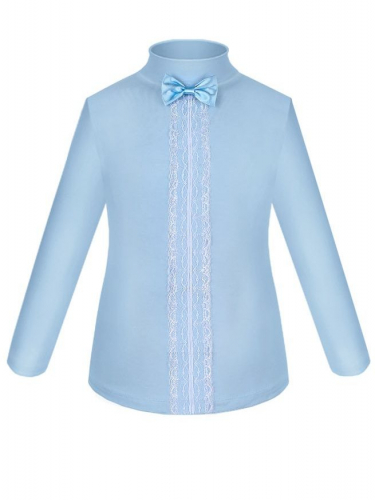 Школьная форма для девочки с голубой водолазкой (блузкой) и синей юбкой с бантом