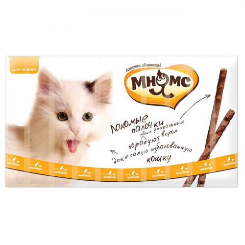 Лакомые палочки Мнямс для кошек, с цыпленком и печенью, 13,5 см, 10 х 5 г