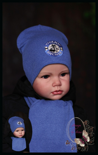 Удлиненная хлопковая шапка для мальчика «ANCHOR» (св.джинс. меланж)