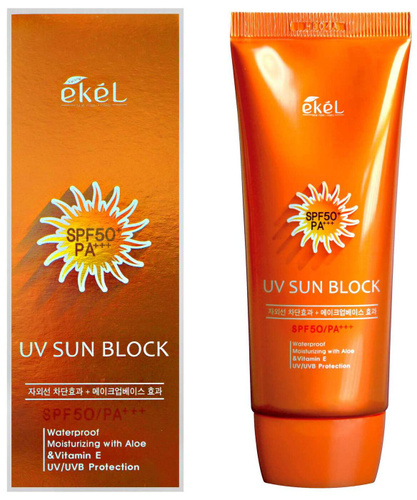 EKEL UV Sun Block SPF 50/PA+++ Солнцезащитный крем с экстрактом алоэ 70мл