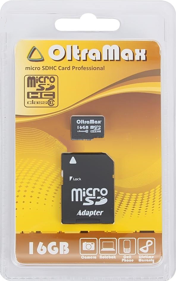 Карта памяти MicroSD OltraMax 16GB class 10 с адаптером