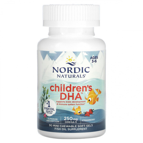 Nordic Naturals, Children's DHA, ДГК для детей, со вкусом клубники, для детей 3–6 лет, 250 мг, мини-капсулы