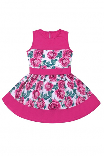 Платье АПРЕЛЬ #272708Розы на белом+ярко-розовый12