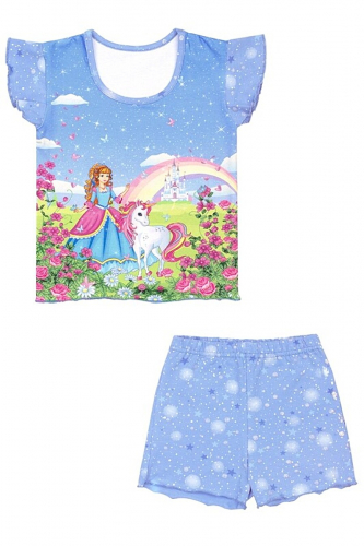 Пижама #272701Принцесса с единорогом+звездное небо на голубом с глиттером