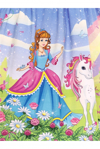 Платье АПРЕЛЬ #272702Звездное небо на голубом с глиттером+принцесса с единорогом
