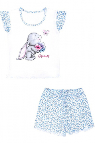 Пижама #266012Белый+цветочки голубой
