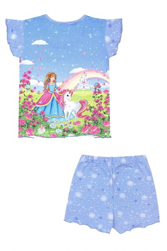 Пижама #272701Принцесса с единорогом+звездное небо на голубом с глиттером
