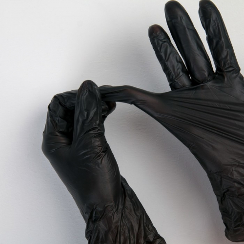 Перчатки виниловые, размер L, 100 шт/уп, 9 гр, цвет чёрный