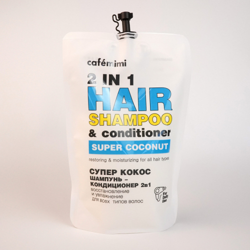 KM SF Шампунь-кондиционер для волос 2 в 1 Супер Кокос, восстановление и увлажнение, дой-пак 450 мл