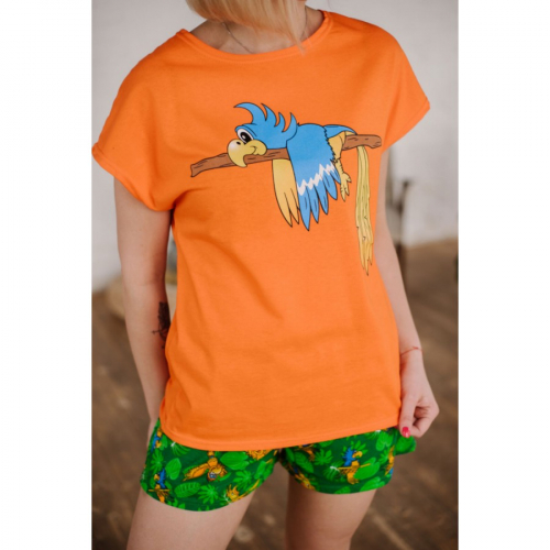 Женская пижама ЖП 022 (оранжевый+принт попугаи)