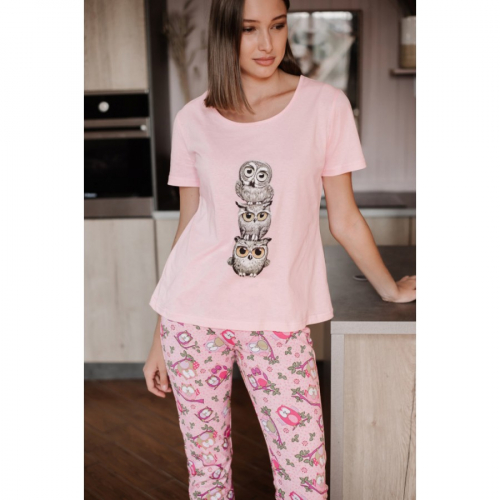 Женская пижама ЖП 045 (Розовый + принт три совы)