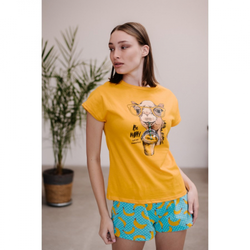Женская пижама ЖП 022 (желтый+бананы с горохом)