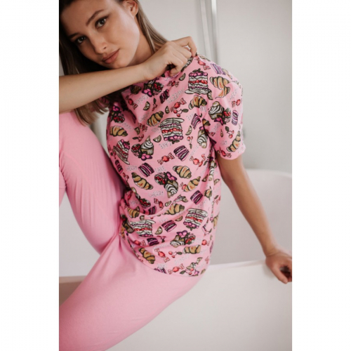 Женская пижама ЖП 024/8 (Розовый + принт круассаны)