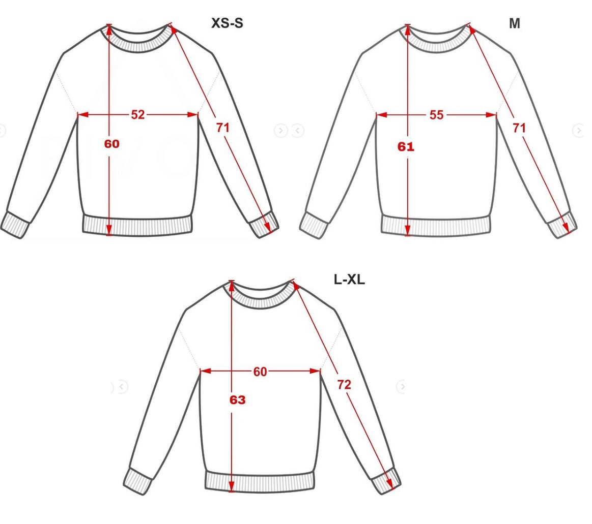 Размеры свитшотов