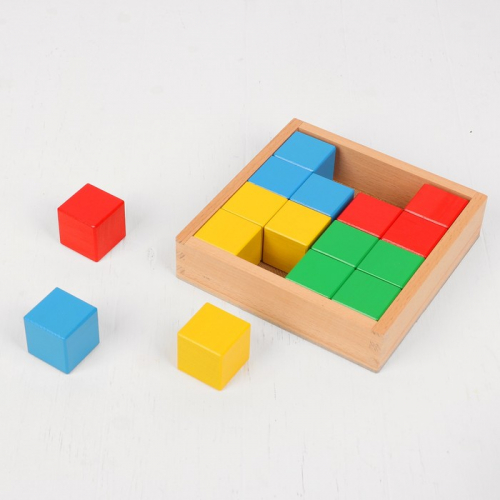 Кубики цветные, 16 деталей, в деревянной коробке