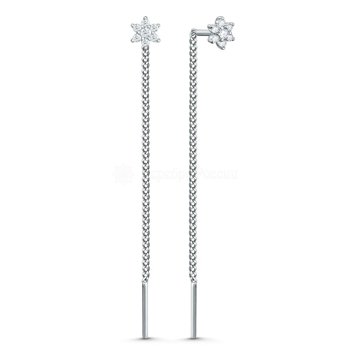 Серьги-продёвки из серебра с фианитами родированные 925 пробы Пс-035-200р