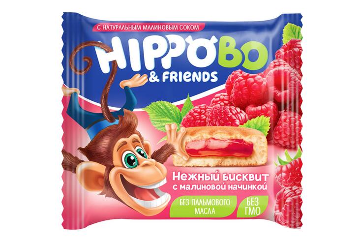 «HIPPO BONDI & FRIENDS», бисквитное пирожное с малиновой начинкой, 32 г (упаковка 12 шт)