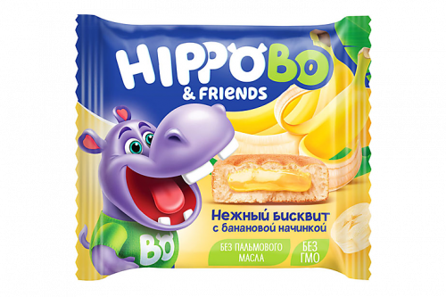 «HIPPO BONDI & FRIENDS», бисквитное пирожное с банановой начинкой, 32 г (упаковка 12 шт.)