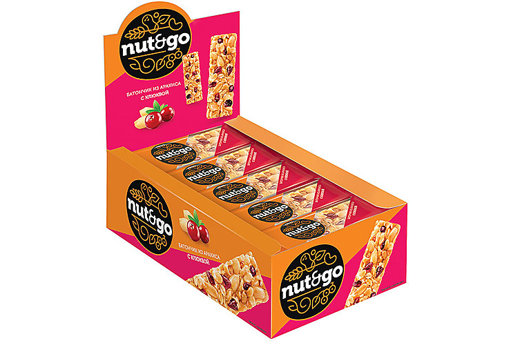 «Nut&Go», батончик с арахисом и клюквой, 42 г (упаковка 18 шт)