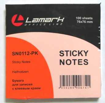Блок самоклеющийся 76*76 мм 100 листов розовый LAMARK SNO112-PK