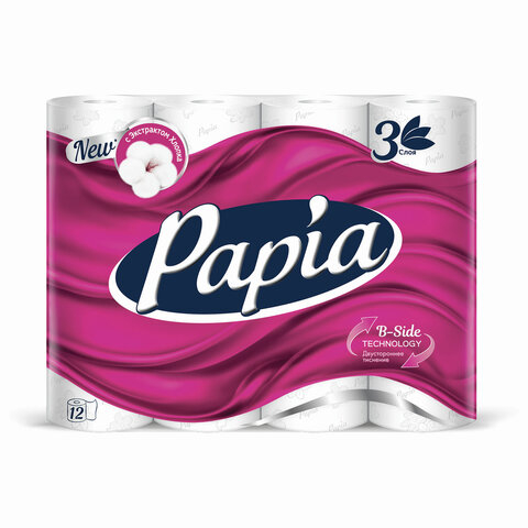 Бумага туалетная Papia Белая 3сл бел 100%цел втул 16,8м 140л  12 шт/уп 483019/112051