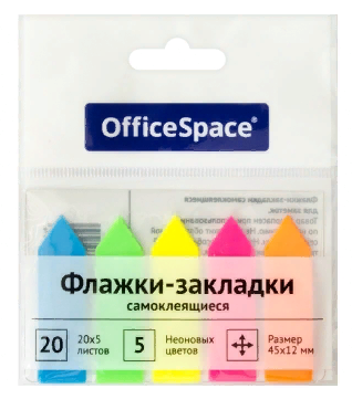Закладки-флажки OfficeSpace, 45*12мм, 20л*5 неоновых цветов, европодвес SN20_17794 255247