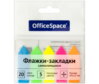 Закладки-флажки OfficeSpace, 45*12мм, 20л*5 неоновых цветов, европодвес SN20_17794 255247