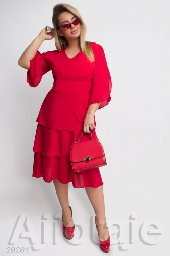 Красное платье миди с шифоновой юбочкой